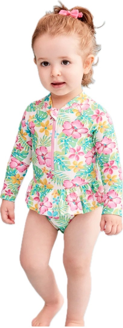 Little Me Uv Protection Swim Suit Girls 24m Multicolor Tropical Print New